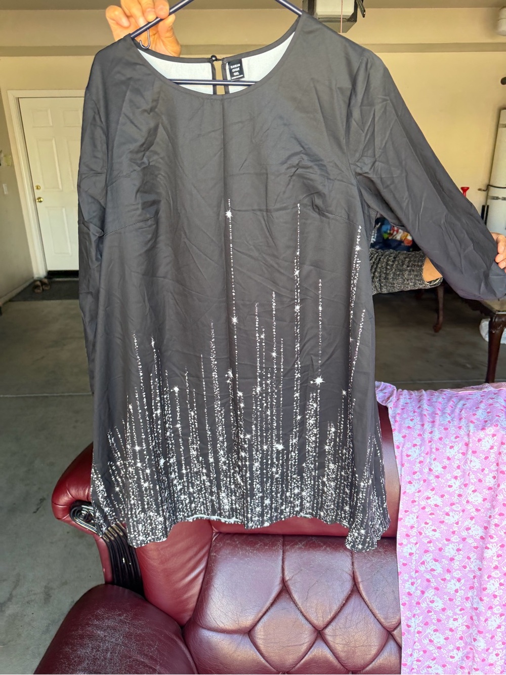 Elegant Black Women's Long Sleeve Tunic with Silver Sequin Detail